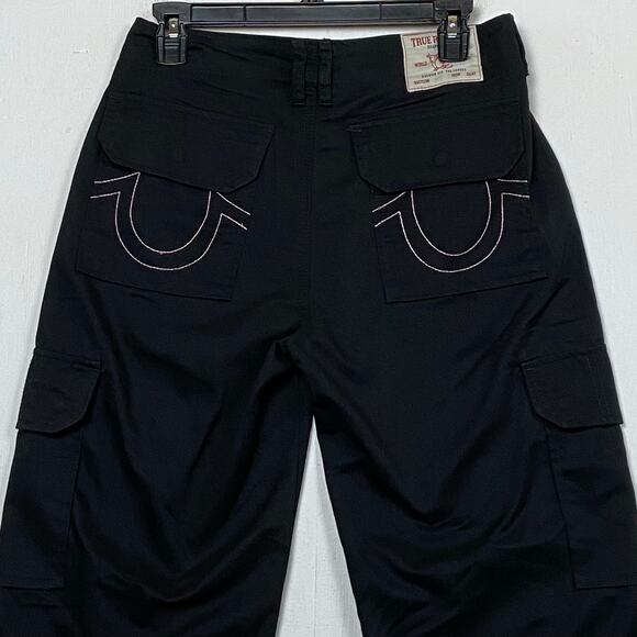 True Religion Women's Jet Black Embroidered Logo Cargo Pants Size 27 MSRP $139 - Picture 10 of 16